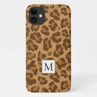 Capa Para iPhone 11 Impressão animal leopardo, monograma em tons de ca