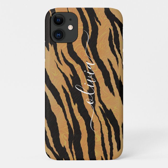 Capa Para iPhone 11 Impressão Animal, Nome Personalizado do Tigre (Verso)
