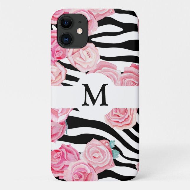 Capa Para iPhone 11 Impressão Animal Preto e Branco Floral Personaliza (Verso)