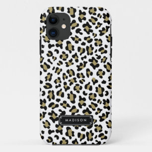 Capa Para iPhone 11 Impressão bege Dourado selvagem chique do leopard