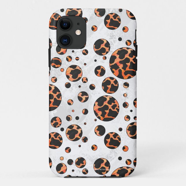 Capa Para iPhone 11 Impressão de Bolinhas preto-e-laranja (Verso)