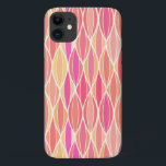 Capa Para iPhone 11 Impressão de Fita do Século de médio - rosa, coral<br><div class="desc">impressão de fita abstrato de médio do século moderno em tons de cor rosa-coral,  cor-de-laranja,  pêssego e rosa-fuchsia,  acentuados com cor branca</div>