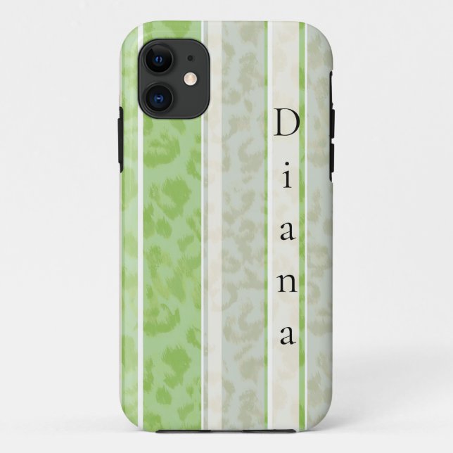 Capa Para iPhone 11 Impressão de leopardo em fundo listrado. (Verso)