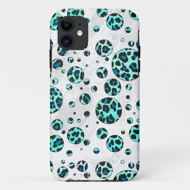 Capa Para iPhone 11 Impressão de Leopardo Negro e Teal (Verso)