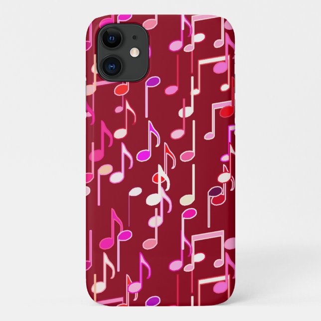 Capa Para iPhone 11 Impressão de Notas Musicais - Burgundy, multicamad (Verso)