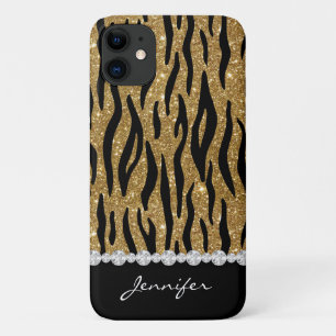 Capa Para iPhone 11 Impressão de Ouros de Ouros com Brilho Preto e Do
