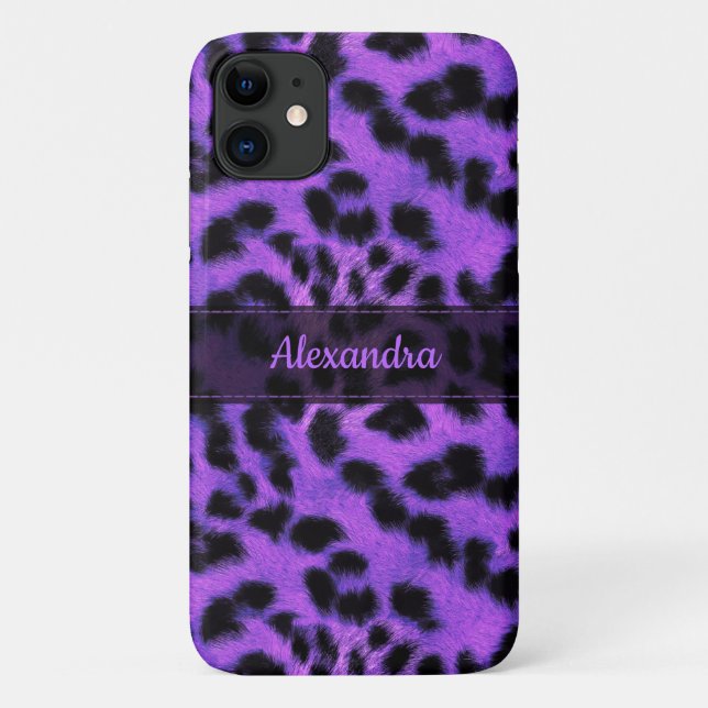 Capa Para iPhone 11 Impressão de Pele-Leopardo-da-Neve Roxo, Nome Pers (Verso)