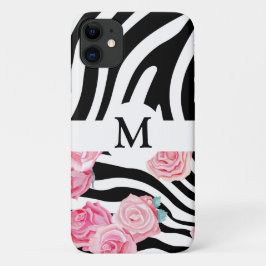 Capa Para iPhone 11 Impressão de Preto e Branco Floral Personalizado