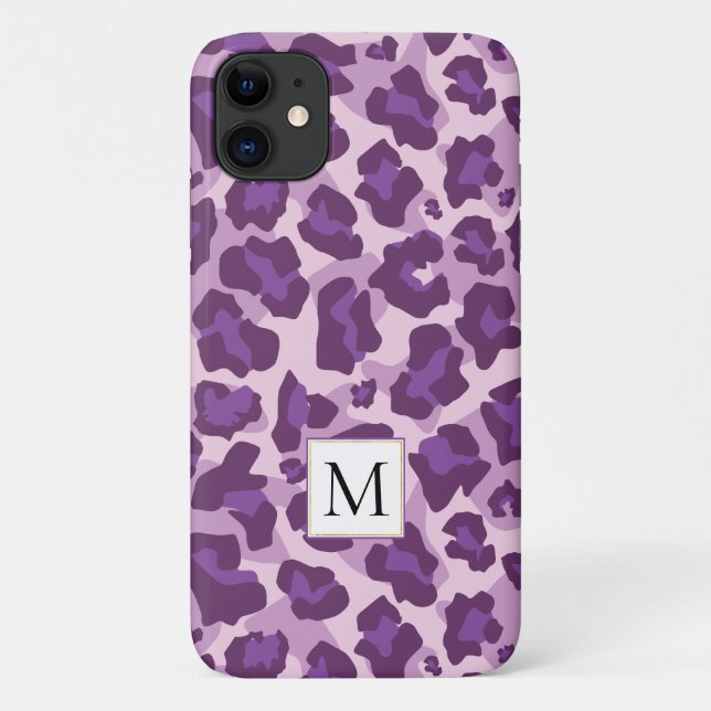 Capa Para iPhone 11 Impressão e monograma de leopardo roxo (Verso)