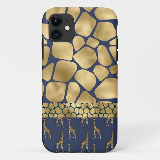 Capa Para iPhone 11 Impressão Elegante De Animais Girafa Dourada Glam  (Verso)