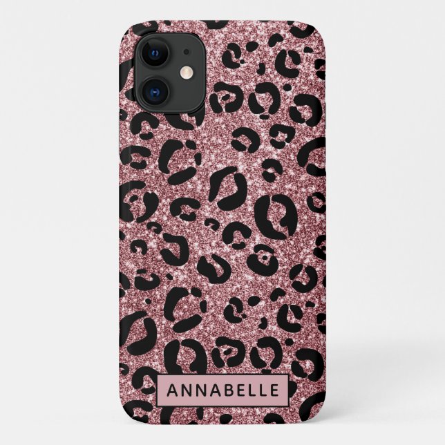 Capa Para iPhone 11 Impressão Monograma de Cheetah Chita Dourada rosa (Verso)