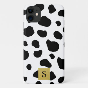 Capa Para iPhone 11 Impressão, Pontos De Vaca, Preto E Branco, Monogra