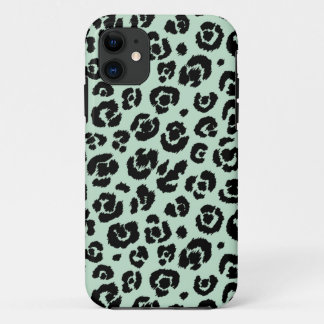 Capa Para iPhone 11 Impressão preto verde do leopardo da hortelã