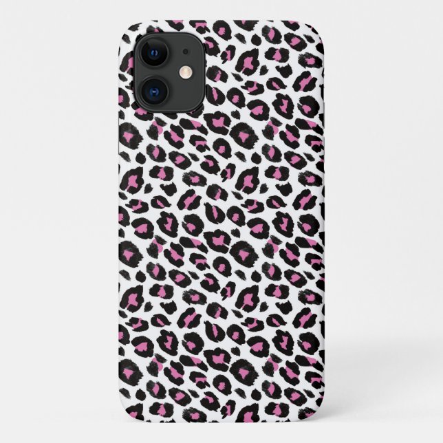 Capa Para iPhone 11 impressão rosa-divertido e leopardo-preto (Verso)