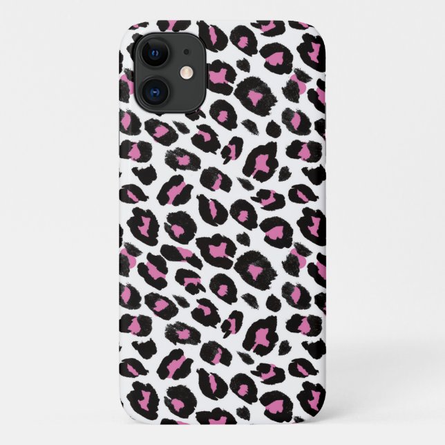 Capa Para iPhone 11 impressão rosa-divertido e leopardo-preto (Verso)