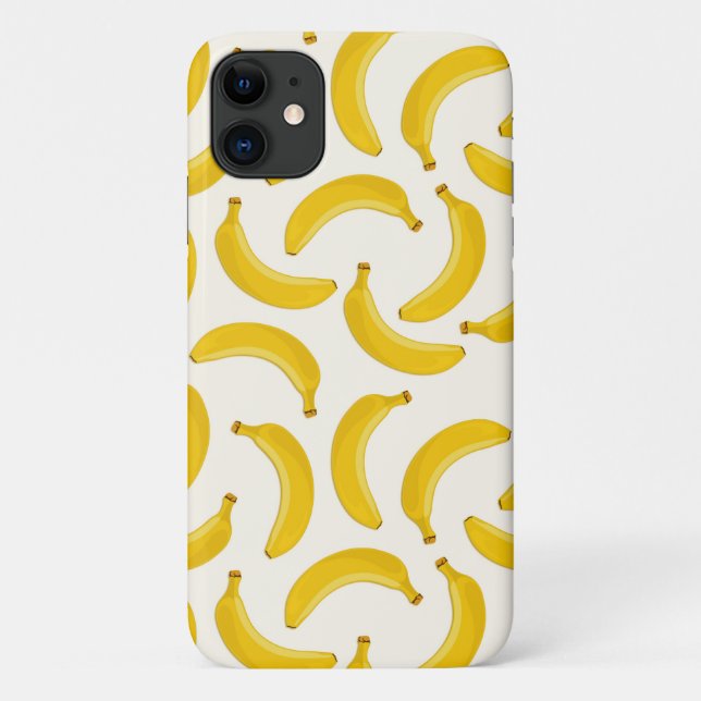 Capa Para iPhone 11 Impressão tropical de bananas, amarelo e branco (Verso)