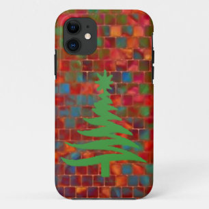 Capa Para iPhone 11 Impressão Verde de Estêncil de Árvore de Natal Mod