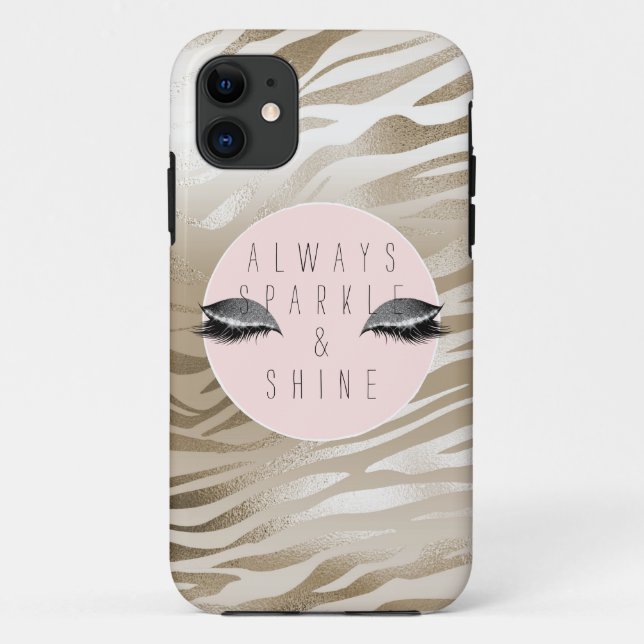 Capa Para iPhone 11 Impressão Zebra Dourada Leve Prateada Olhos Espelh (Verso)