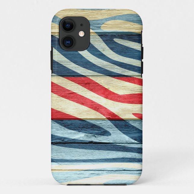 Capa Para iPhone 11 Impressão Zebra na Madeira #14 (Verso)