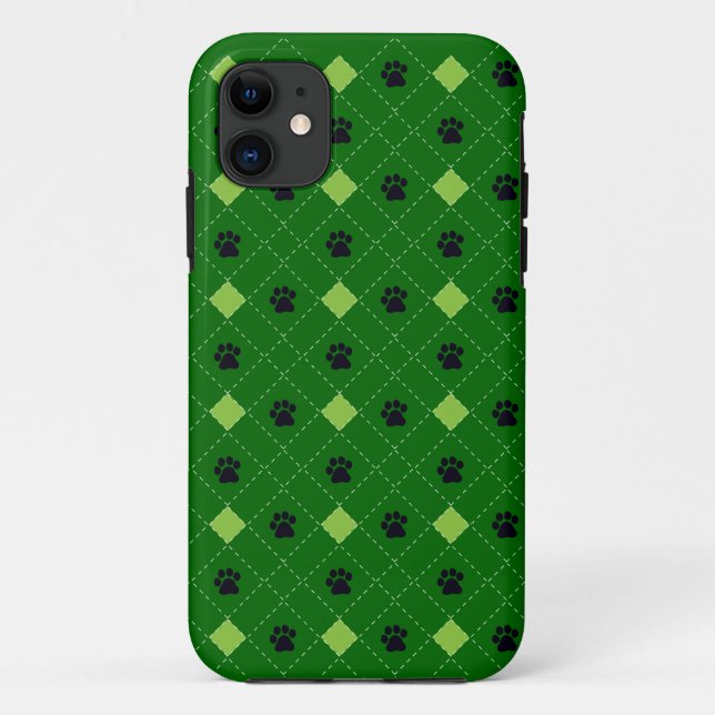 Capa Para iPhone 11 Impressões verdes da pata de Argyle (Verso)