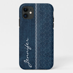 Capa Para iPhone 11 Indigo Sashiko - Padrão do bordado japonês