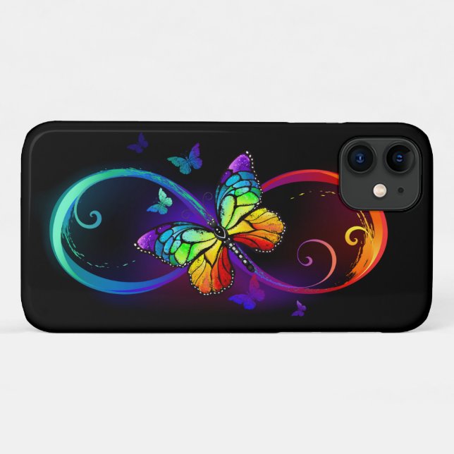 Capa Para iPhone 11 Infinidade vibrante com borboleta arco-íris a pret (Verso (horizontal))