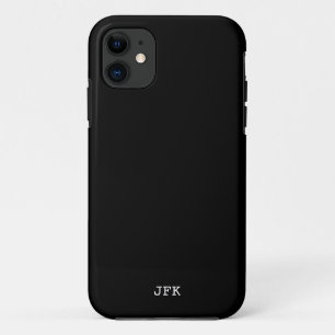 Capa Para iPhone 11 Iniciais brancas sólidas pretas modernas personali