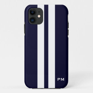 Capa Para iPhone 11 Iniciais de competência das listras do branco azul
