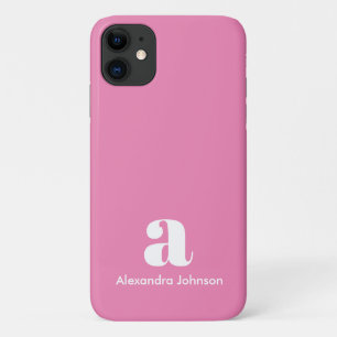 Capa Para iPhone 11 Iniciais de Monograma Mínimo Simples Rosa Moderno