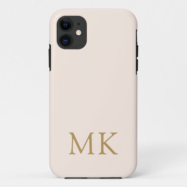Capa Para iPhone 11 Iniciais de Monogramas Dourados cor-de-rosa (Verso)