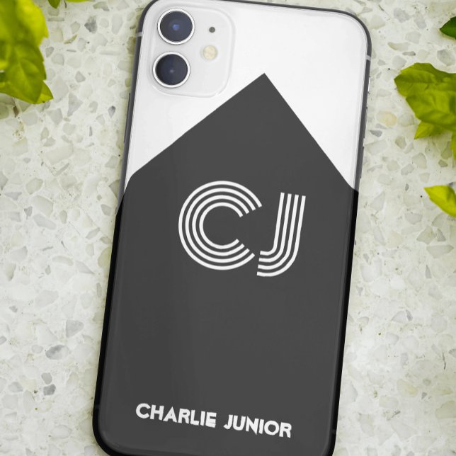 Capa Para iPhone 11 iniciais monogramadas em preto e branco retrô (Criador carregado)