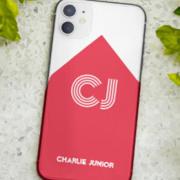 Capa Para iPhone 11 Iniciais monogramadas Minimalista branco e vermelh