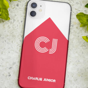 Capa Para iPhone 11 Iniciais monogramadas Minimalista branco e vermelh