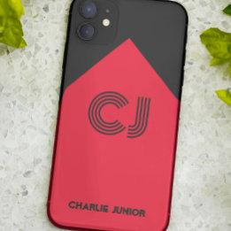 Capa Para iPhone 11 Iniciais monogramadas Minimalista preta e vermelha