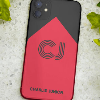 Capa Para iPhone 11 Iniciais monogramadas Minimalista preta e vermelha