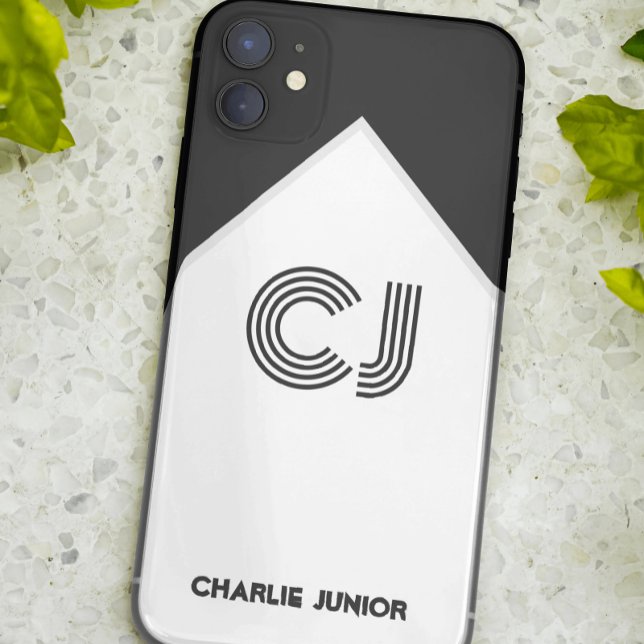 Capa Para iPhone 11 Iniciais monogramadas Preto e branco retrô (Criador carregado)