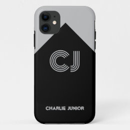 Capa Para iPhone 11 Iniciais monogramas Minimalista cinza e preto