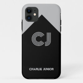 Capa Para iPhone 11 Iniciais monogramas Minimalista cinza e preto