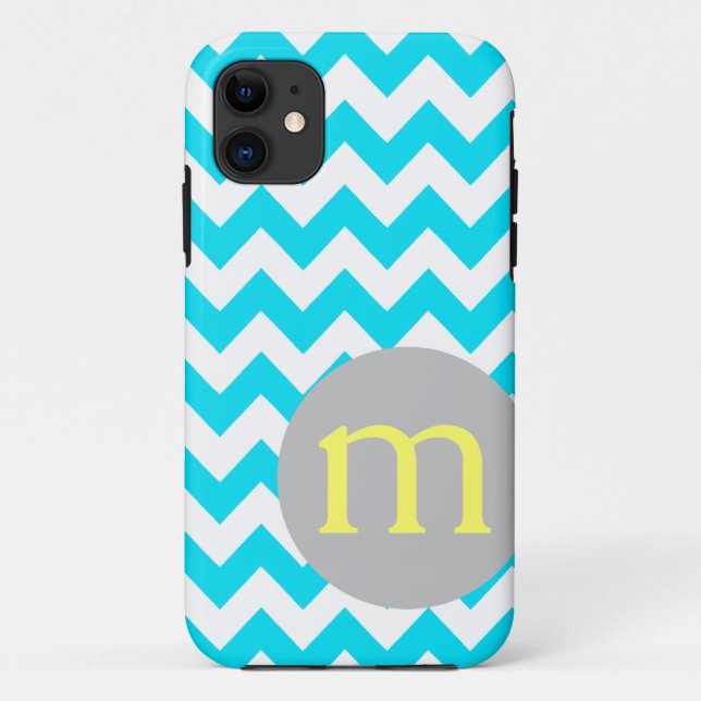 Capa Para iPhone 11 Inicial do monograma de Chevron de turquesa (Verso)