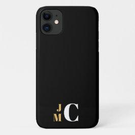 Capa Para iPhone 11 Inicial Empilhado Personalizado, Preto/Dourado/Bra