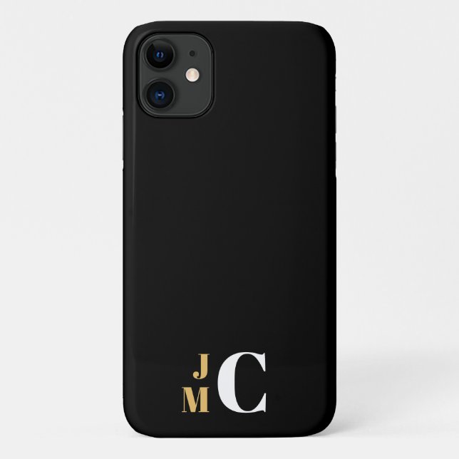 Capa Para iPhone 11 Inicial Empilhado Personalizado, Preto/Dourado/Bra (Verso)
