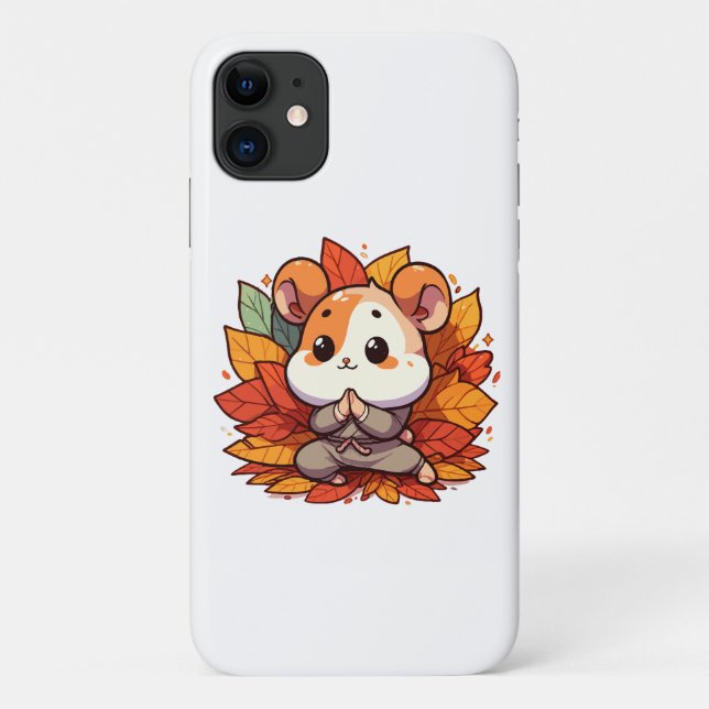 Capa Para iPhone 11 Ioga de hamster outono kawaii (Verso)