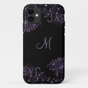 Capa Para iPhone 11 iPhone5 floral esboçado preto e roxo feminino