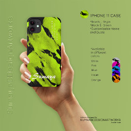 Capa Para iPhone 11 iPhone 11 Preto e Verde Brushy | Personalizável