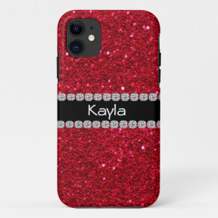 Capa Para iPhone 11 IPHONE 5 Caso PERSONALIZADO DE BLING VERMELHO CLAR