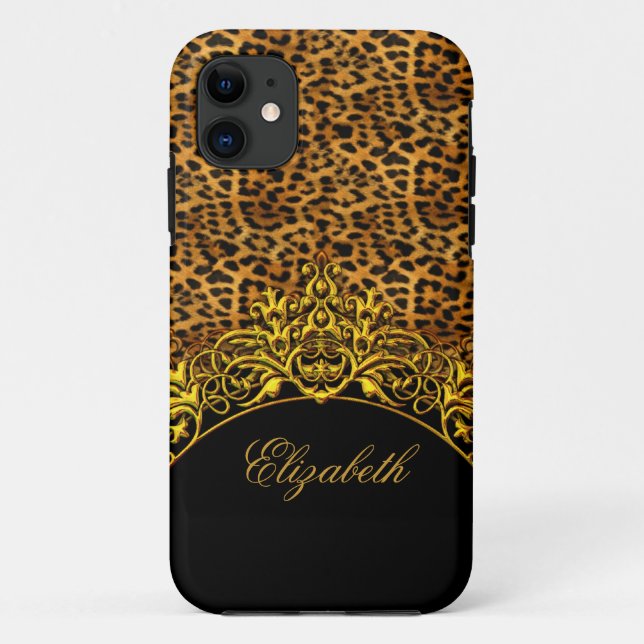 Capa Para iPhone 11 iPhone 5 Elegante Chique Estampa de Leopardo Preto (Verso)