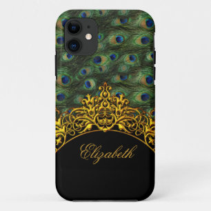 Capa Para iPhone 11 iPhone 5 Elegante Chique Pavão Preto Dourado