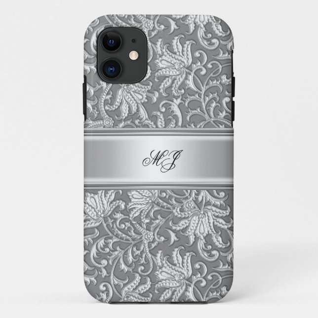 Capa Para iPhone 11 iPhone 5 Elegante Clássico Prata Branco (Verso)