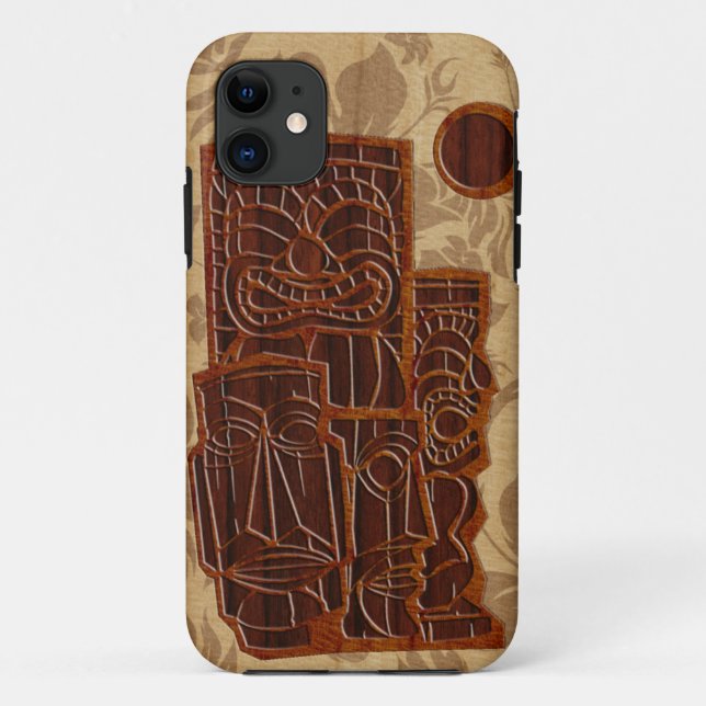 Capa Para iPhone 11 iPhone de madeira da prancha de Koa Tiki Sun 5 (Verso)