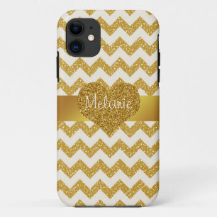 Capa Para iPhone 11 iPhone Dourado do monograma de Chevron do brilho